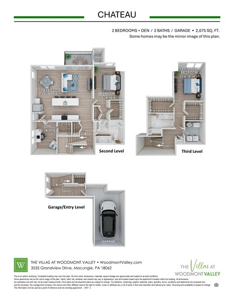 Floor plan for 2 beds, 2 baths, 2075 sqft